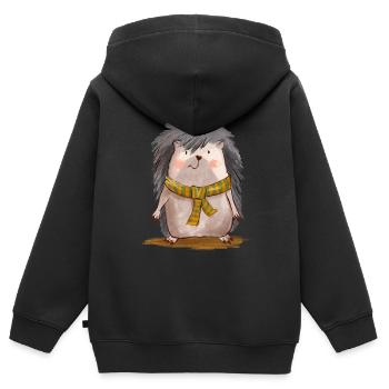Süßer Igel mit Schal - Kinder Premium Organic Zip Hoodie - Schwarz - Hinten - AI Model Kid Male (0cm)
