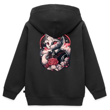 Serviteur de chat personnel - Valentine Cat Lady - Sweat Premium à capuche zippé enfant bio - noir - Dos - AI Model Kid Male (0cm)