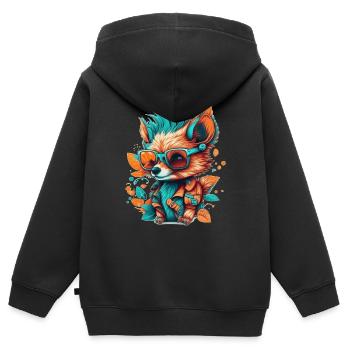 Ein Fuchs mit Brille, der seinen Urlaub genießt - Kinder Premium Organic Zip Hoodie - Schwarz - Hinten - AI Model Kid Male (0cm)