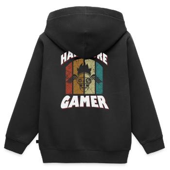 Conception de jeu rétro hardcore - Sweat Premium à capuche zippé enfant bio - noir - Dos - AI Model Kid Male (0cm)
