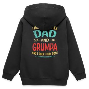 J’ai deux titres Papa et Grumpa Je les rock tous les deux - Sweat Premium à capuche zippé enfant bio - noir - Dos - AI Model Kid Male (0cm)