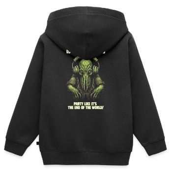 DJ Cthulhu présente - Sweat Premium à capuche zippé enfant bio - noir - Dos - AI Model Kid Male (0cm)