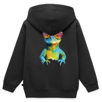 Geck die Brillenechse - Kinder Premium Organic Zip Hoodie - Schwarz - Hinten - AI Model Kid Male (0cm)