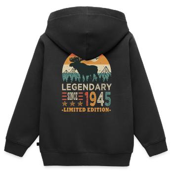 1945 legendary anniversaire Né en 1945 - Sweat Premium à capuche zippé enfant bio - noir - Dos - AI Model Kid Male (0cm)