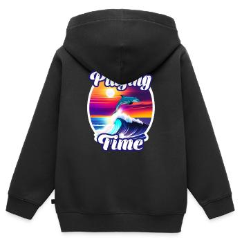 dauphin et vague - Sweat Premium à capuche zippé enfant bio - noir - Dos - AI Model Kid Male (0cm)