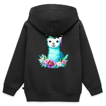 Certificat de fin d’études en alpaga - Sweat Premium à capuche zippé enfant bio - noir - Dos - AI Model Kid Male (0cm)