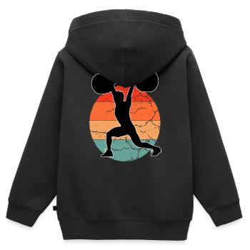 Vintage Fitness Workout Sunset - Sweat Premium à capuche zippé enfant bio - noir - Dos - AI Model Kid Male (0cm)