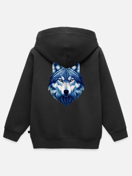 Wolf - Kinder Premium Organic Zip Hoodie - Schwarz