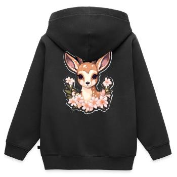 Reh - Kinder Premium Organic Zip Hoodie - Schwarz - Hinten - AI Model Kid Male (0cm)