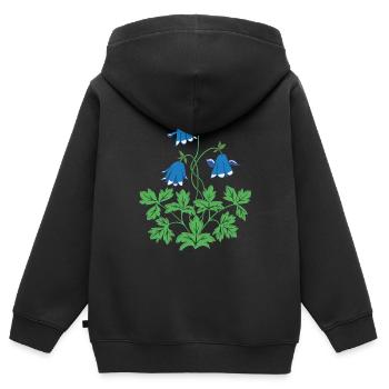 Columbine en bleu et vert - Sweat Premium à capuche zippé enfant bio - noir - Dos - AI Model Kid Male (0cm)