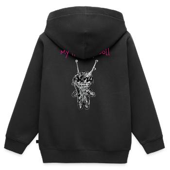 Poupée vaudou mignonne - Sweat Premium à capuche zippé enfant bio - noir - Dos - AI Model Kid Male (0cm)