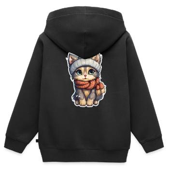 Chat en hiver - Sweat Premium à capuche zippé enfant bio - noir - Dos - AI Model Kid Male (0cm)