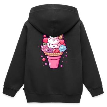 Süße Erdbeereis Waffel mit Gesichtern - Kinder Premium Organic Zip Hoodie - Schwarz - Hinten - AI Model Kid Male (0cm)