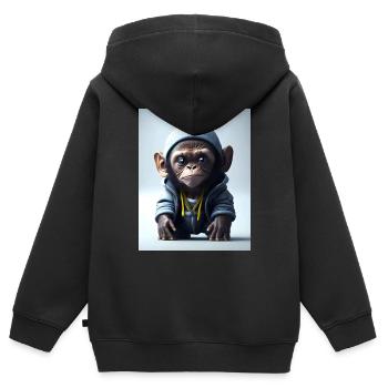 Singe du capot - Sweat Premium à capuche zippé enfant bio - noir - Dos - AI Model Kid Male (0cm)