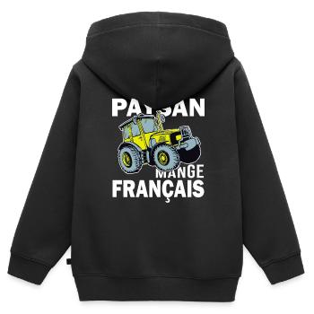 paysan en colere mange francais agriculteur - Sweat Premium à capuche zippé enfant bio - noir - Dos - AI Model Kid Male (0cm)
