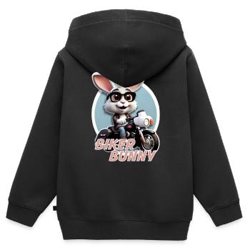 Biker Bunny - Kinder Premium Organic Zip Hoodie - Schwarz - Hinten - AI Model Kid Male (0cm)