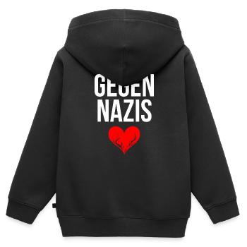 Gegen Nazis - Kinder Premium Organic Zip Hoodie - Schwarz - Hinten - AI Model Kid Male (0cm)