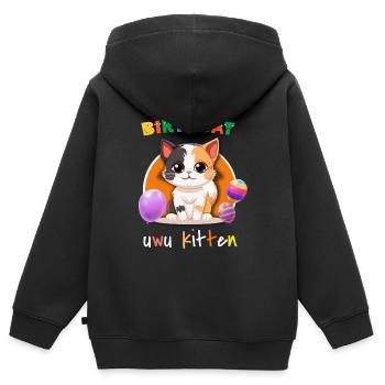 Kätzchen Geburtstag Cartoon - Kinder Premium Organic Zip Hoodie - Schwarz - Hinten - AI Model Kid Male (0cm)