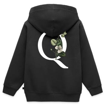 Buchstabe Q Botanisch Grün - Kinder Premium Organic Zip Hoodie - Schwarz - Hinten - AI Model Kid Male (0cm)