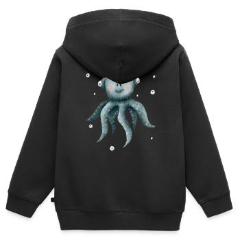 Calmar pieuvre, créatures marines mignonnes - Sweat Premium à capuche zippé enfant bio - noir - Dos - AI Model Kid Male (0cm)
