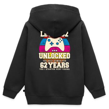 Original 1962 62 Jahre Level 62 freischalten - Kinder Premium Organic Zip Hoodie - Schwarz - Hinten - AI Model Kid Male (0cm)
