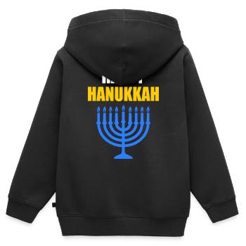 HAPPY HANUKKAH - Sweat Premium à capuche zippé enfant bio - noir - Dos - AI Model Kid Male (0cm)
