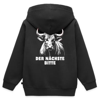 Stier - Der Nächste bitte - stolz, selbstbewusst - Kinder Premium Organic Zip Hoodie - Schwarz - Hinten - AI Model Kid Male (0cm)
