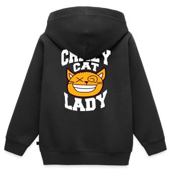 Chat fou Dame Texte Folle Femme Chats Amour - Sweat Premium à capuche zippé enfant bio - noir - Dos - AI Model Kid Male (0cm)