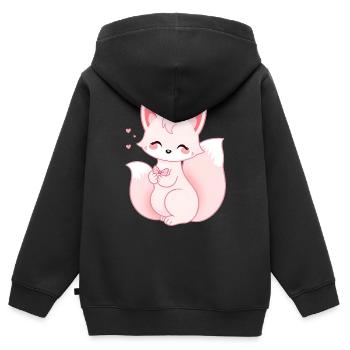 Renard rose blanc kawaii avec ruban rose - Sweat Premium à capuche zippé enfant bio - noir - Dos - AI Model Kid Male (0cm)