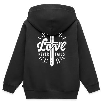 Liebe hört nie auf - Kinder Premium Organic Zip Hoodie - Schwarz - Hinten - AI Model Kid Male (0cm)