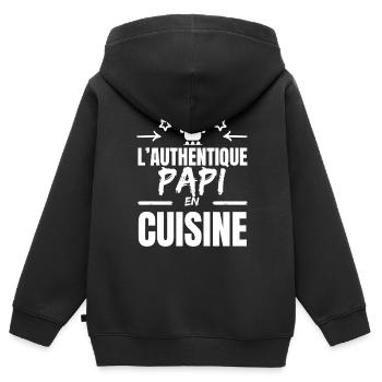 DER AUTHENTISCHE OPA-KOCH - Kinder Premium Organic Zip Hoodie - Schwarz - Hinten - AI Model Kid Male (0cm)