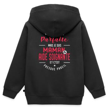 maman aide soignante humour fête des mères - Sweat Premium à capuche zippé enfant bio - noir - Dos - AI Model Kid Male (0cm)