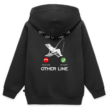 Drôle Pêche Papa Hommes Drôle Moulinet Cool Pêche De Poisson - Sweat Premium à capuche zippé enfant bio - noir - Dos - AI Model Kid Male (0cm)