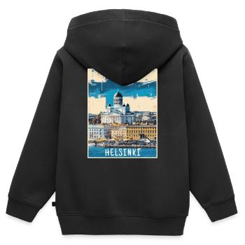 Peinture d’Helsinki - Sweat Premium à capuche zippé enfant bio - noir - Dos - AI Model Kid Male (0cm)