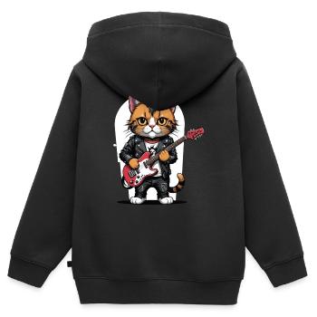 Cat Rocker Cat HardRock Gift - Sweat Premium à capuche zippé enfant bio - noir - Dos - AI Model Kid Male (0cm)