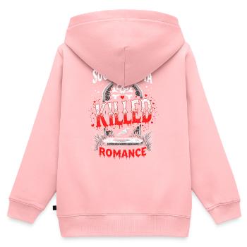 Les réseaux sociaux ont tué la romance | Relation - Sweat Premium à capuche zippé enfant bio - rose - Dos - AI Model Kid Female (0cm)