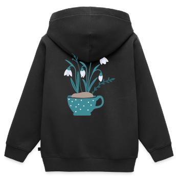 Schneeglöckchen in Tasse, farbig - Kinder Premium Organic Zip Hoodie - Schwarz - Hinten - AI Model Kid Male (0cm)
