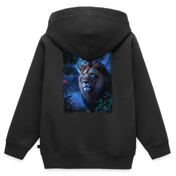 Lion majestueux au clair de lune - Sweat Premium à capuche zippé enfant bio - noir - Dos - AI Model Kid Male (0cm)