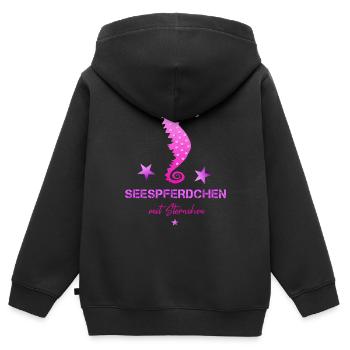 Hippocampe rose avec insigne de natation astérisque - Sweat Premium à capuche zippé enfant bio - noir - Dos - AI Model Kid Male (0cm)