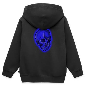 Crâne bleu - Sweat Premium à capuche zippé enfant bio - noir - Dos - AI Model Kid Male (0cm)