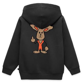 Hase Mittelfinger Zeigen Böse Frech Beleidigend - Kinder Premium Organic Zip Hoodie - Schwarz - Hinten - AI Model Kid Male (0cm)