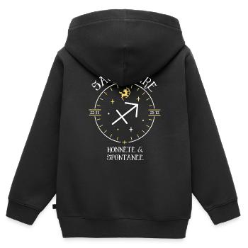 Du signe du Sagittaire - Honnête et spontanée - Sweat Premium à capuche zippé enfant bio - noir - Dos - AI Model Kid Male (0cm)