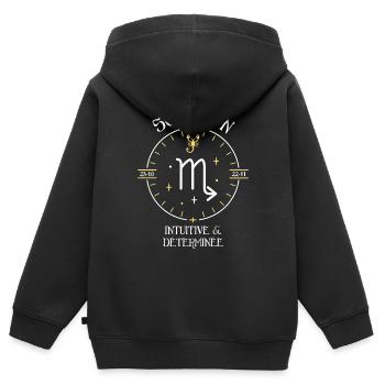 Du signe du Scorpion - Intuitive et déterminée - Sweat Premium à capuche zippé enfant bio - noir - Dos - AI Model Kid Male (0cm)