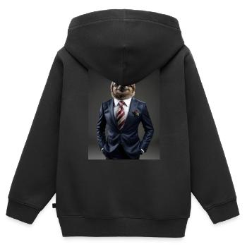 Homme d’affaires paresseux - Sweat Premium à capuche zippé enfant bio - noir - Dos - AI Model Kid Male (0cm)