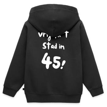 Joli lick 't Stad dans '45 !' Dialecte anversois - Sweat Premium à capuche zippé enfant bio - noir - Dos - AI Model Kid Male (0cm)