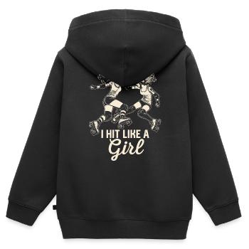 Je frappe comme une fille Roller Derby - Sweat Premium à capuche zippé enfant bio - noir - Dos - AI Model Kid Male (0cm)