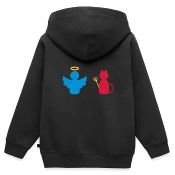 ★ Designfarben änderbar ★ Engel und Teufel - Kinder Premium Organic Zip Hoodie - Schwarz - Hinten - AI Model Kid Male (0cm)