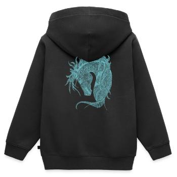 Pferde Kopf Zentangle Türkis - Kinder Premium Organic Zip Hoodie - Schwarz - Hinten - AI Model Kid Male (0cm)