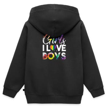 L'amour est fierté coeur l'égalité arc-en-ciel M. Merch - Sweat Premium à capuche zippé enfant bio - noir - Dos - AI Model Kid Male (0cm)