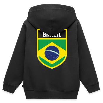 Brésil - Drapeau national dans les armoiries - Sweat Premium à capuche zippé enfant bio - noir - Dos - AI Model Kid Male (0cm)